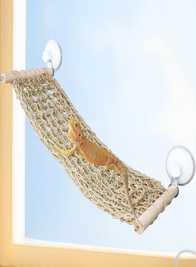 OOXYG Bearded Dragon Hammock for Window, 21.6 x 7.8 in Natural Seagrass Bearded Dragon Hammock, Large Lizard Window Perch, Reptile Hammock Bed with Powerful Suction Cups for Tank Accessories - Image 2